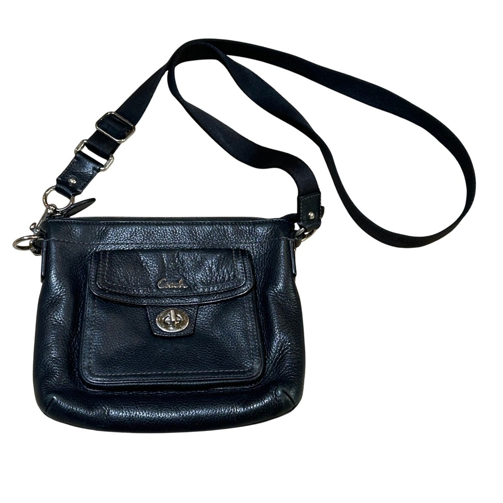 COACH Black Leather Crossbody‎ Bag Purse Turnlock Flap Pocket Small Vintage